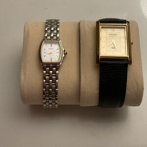 Seiko Women's Two-Tone and Seiko Black Leather Watch